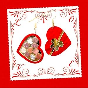 Valentines Day Box of Chocolate Womens Earrings Acrylic Jewelry Women’s Gift Her